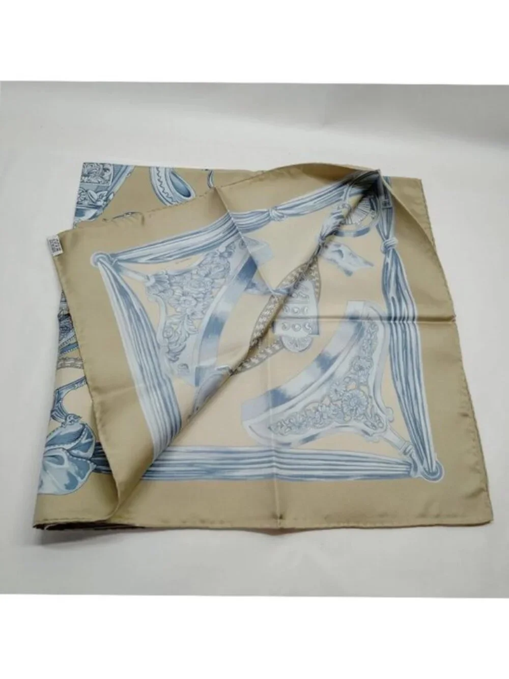 Authentic Hermès Étriers Carré 90 Silk Scarf Gold Blue Square Made in France